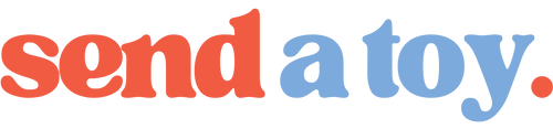 Logo with 'send a toy' text in red and blue on a white background