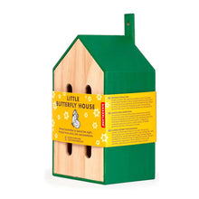 wood butterfly house with green roof.