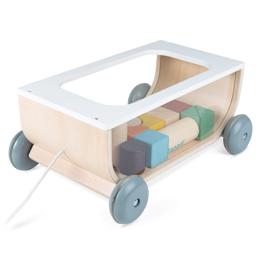 Cocoon Pull Along Cart with Blocks Janod Pull-Along Toys