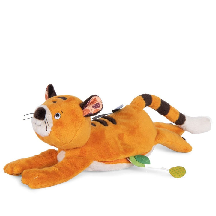Tiho soft plush tiger toy with musical element  - Moulin Roty toys at Send A Toy