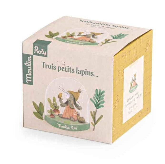 Trois Petits Lapins Snow Globe cardboard retail presentation box