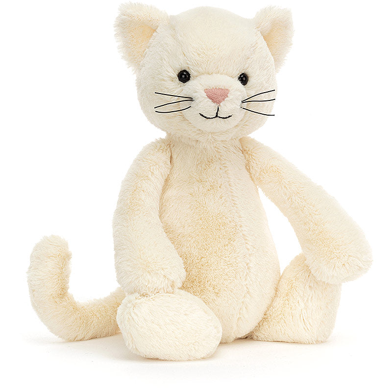 Jellycat Bashful Cream Kitten soft toy with black whiskers