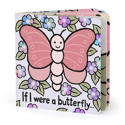 Childrens touch feel board book with large pink butterfly on front cover and purple flowers. Jellycat brand - Send A Toy