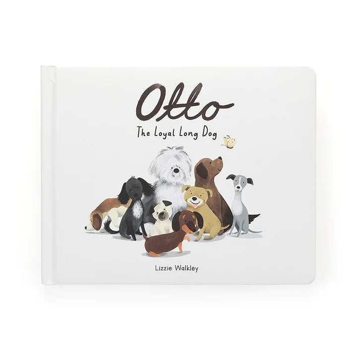 Otto The Loyal Long Dog padded hardback children's book with cute dog illustrations on front cover - Jellycat brand - Send A Toy