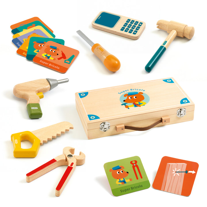 Super Bricolo Wooden Tool Kit Djeco send-a-toy.myshopify.com Tool Sets | Workbenches