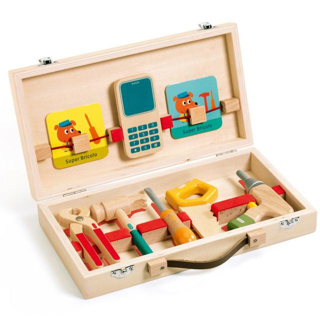 Super Bricolo Wooden Tool Kit Djeco send-a-toy.myshopify.com Tool Sets | Workbenches