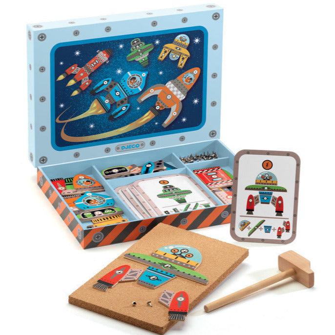 Space themed Hammer Tap Tap Game in wooden storage box - Djeco - Send A Toy