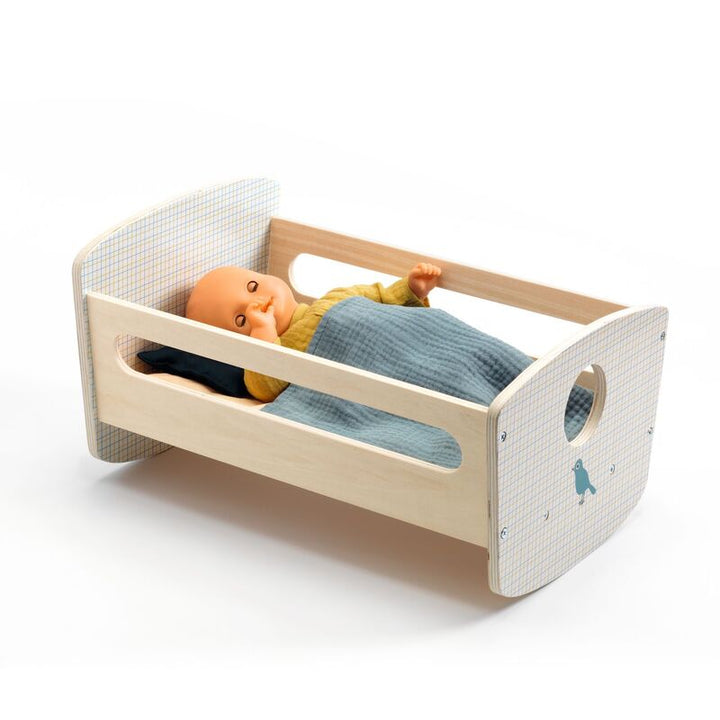 Doll's Blue Night Wooden Rocking Bed