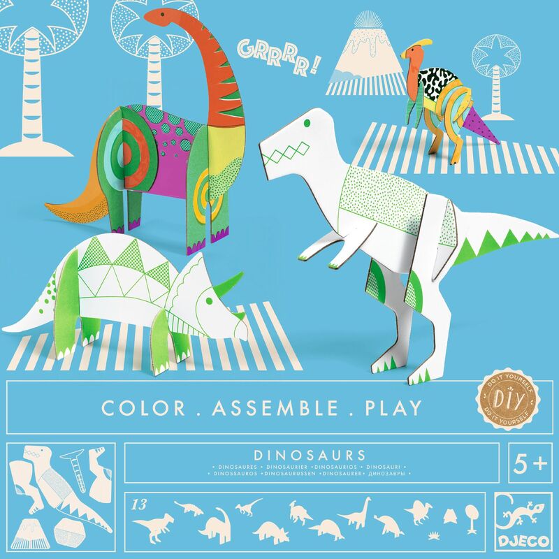 Colour - Assemble - Play cardboard Dinosaurs kit - Djeco