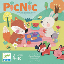 The cover of the 'PicNic' game showing cartoon-style rabbits and foxes playing a game with strings and food tokens, set in a picnic theme.