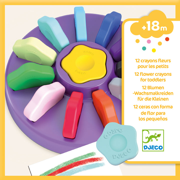 FlFlower shaped toddler crayon Set in plastic display tray - Djeco 