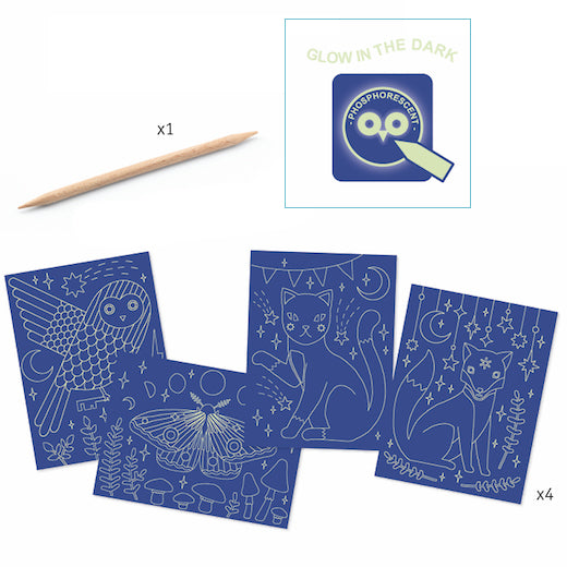 At Night Scratch Cards (glow in the dark) Djeco Art and Craft