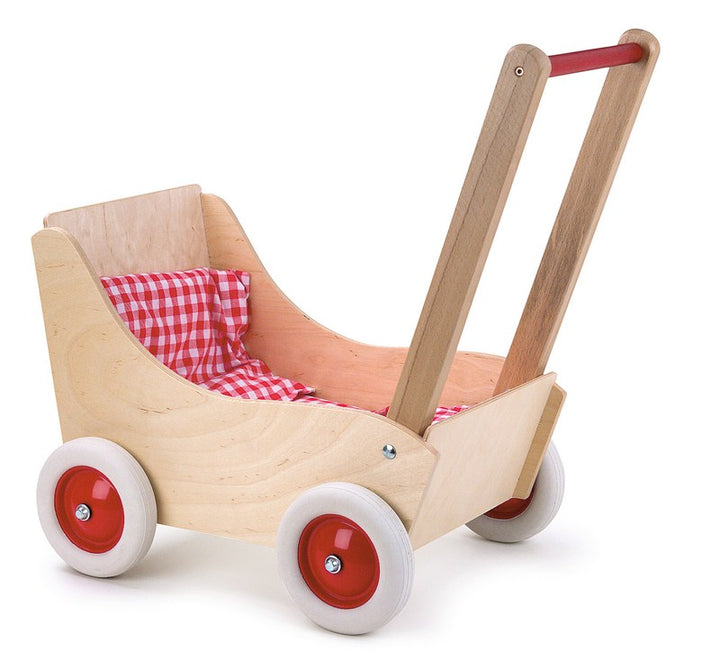 Beechwood Pram + Red Gingham Bedding Egmont Toys Doll Prams and Strollers