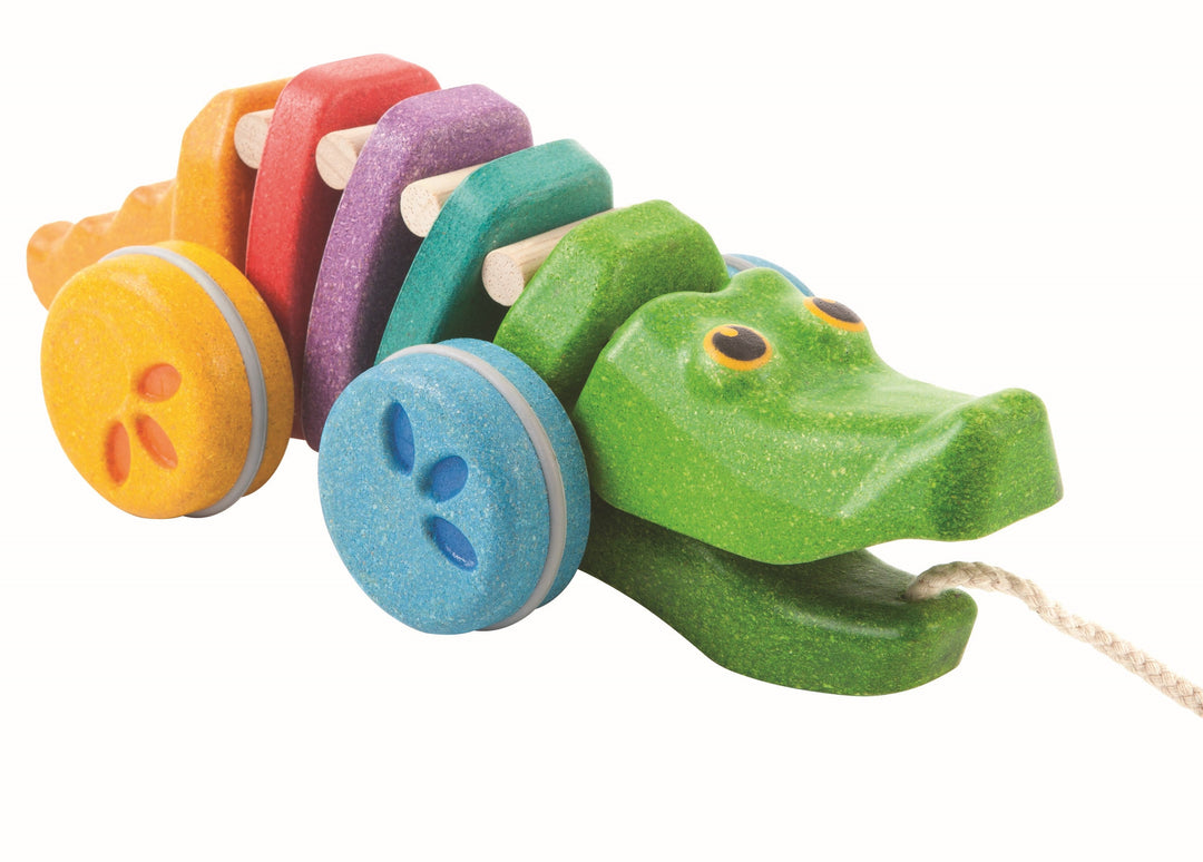 Plan Toys wooden Rainbow Alligator Pull Along toy - Djeco 