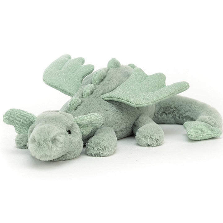 Little sage green dragon soft toy with sparkle green wings - Jellycat - Send A Toy