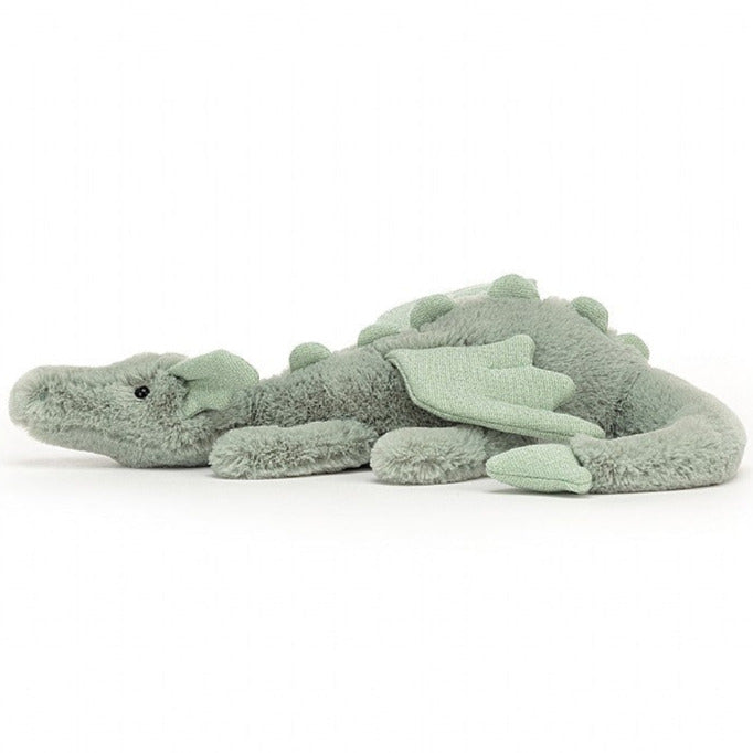 Little sage green dragon soft toy with sparkle green wings - Jellycat - Send A Toy
