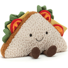 Jellycat Amuseable Sandwich soft toy with lettuce, cheese, tomato, smiling face, brown legs - As Send A Toy