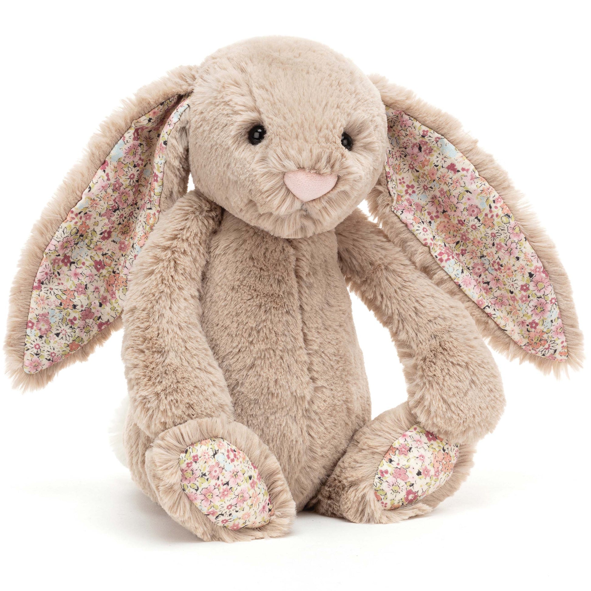 Beige Jellycat bashfull Bea Bunny soft toy with floral fabric ears - At Send A  Toy