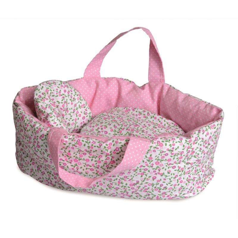 Large Fabric Doll Carry Cot - Pink Floral -  Egmont Toys