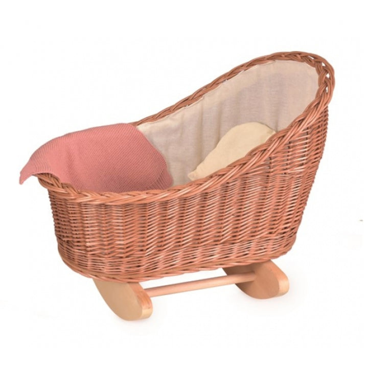 Wicker Rocking Cradle with Knitted Blanket egmont Toys send-a-toy.myshopify.com Wicker Doll Pram