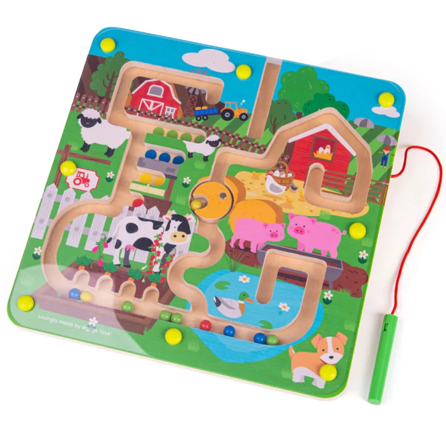 Square wooden farm yard magnetic maze puzzle - Send A Toy