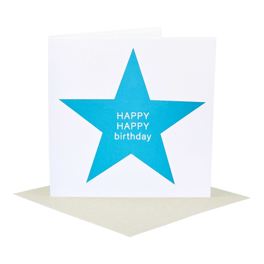 Happy Happy Birthday Card - Fluro Blue Star