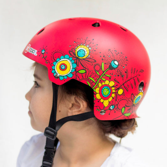 Kids Safety Helmet (Red Flowers)  Small 48 - 54cm Kidzamo Child's Safety Helmet