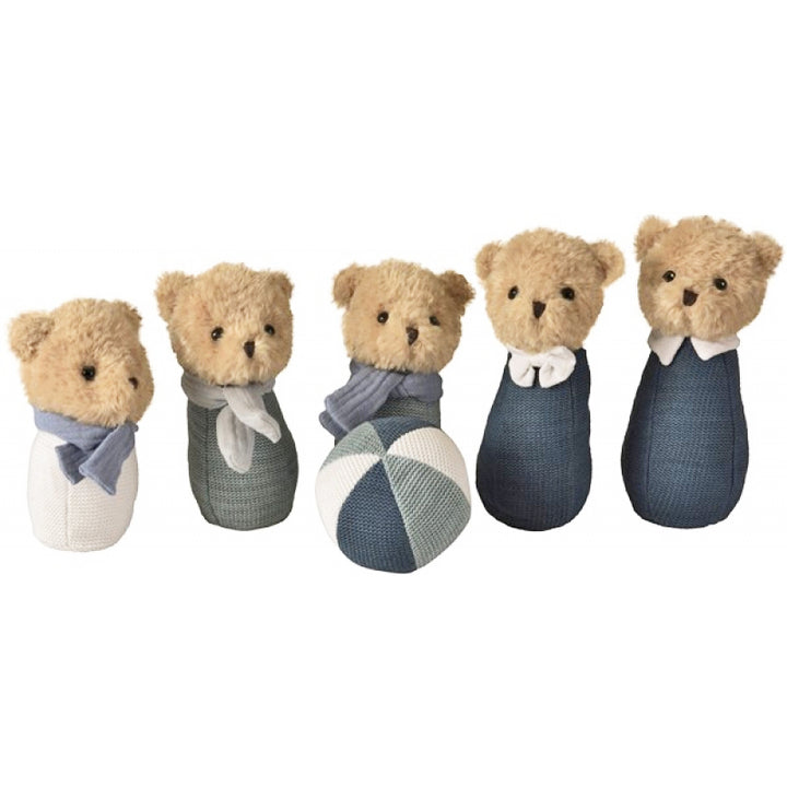 5 blue teddy bear bowling skittles with a soft fabric ball - Egmont Toys