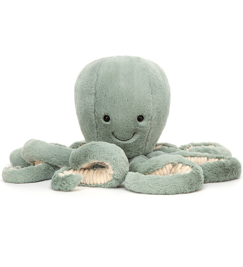 Jellycat Odyssey Octopus  large moss green octopus soft toy with black eyes and friendly smile - Send A Toy