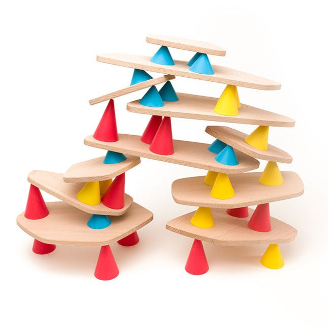 Piks 44 piece silicone cones wooden disc construction set - Send A Toy