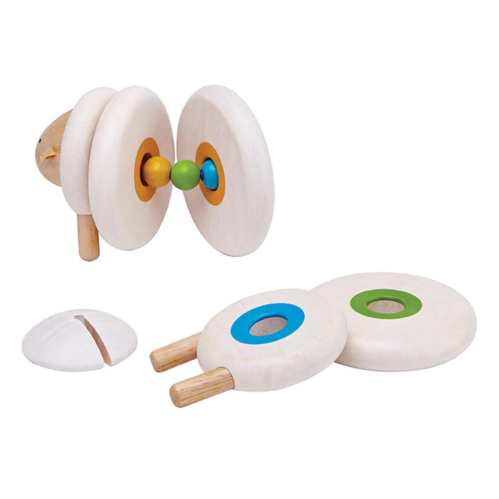 Wooden lacing sheep toy connecting round wooden disks with colored threading beads