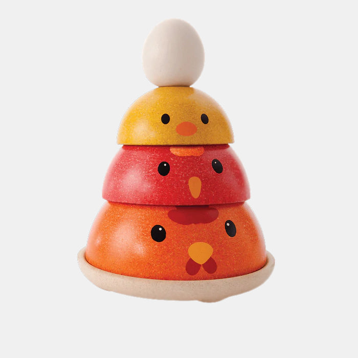 Plan Toys yellow orange and red wooden Chicken Nesting Toy 