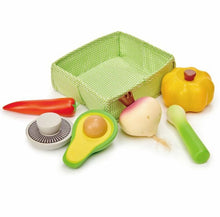 Wooden Vegetables with green fabric crate - Tender Leaf Toys