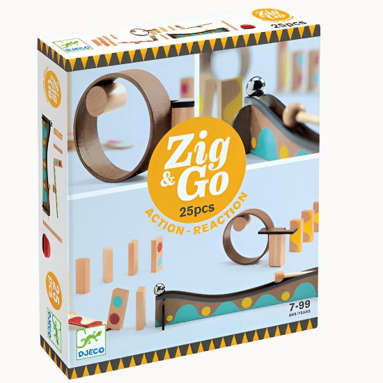 Zig & Go Action Reaction - 25pcs Djeco Marble Runs | Ball Tracks